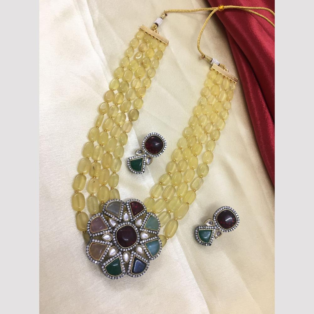 FS Collection Gold Plated Beads And Crystal Stone Necklace Set