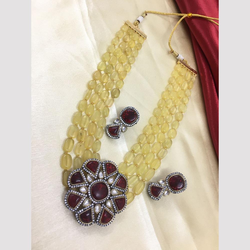 FS Collection Gold Plated Beads And Crystal Stone Necklace Set
