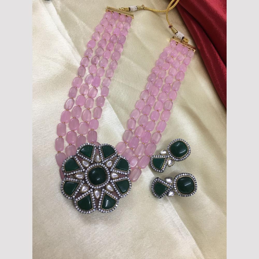 FS Collection Gold Plated Beads And Crystal Stone Necklace Set