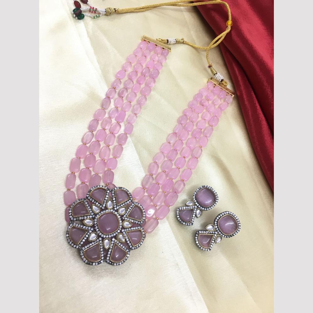 FS Collection Gold Plated Beads And Crystal Stone Necklace Set