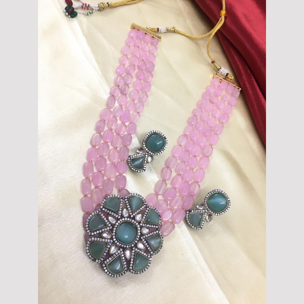 FS Collection Gold Plated Beads And Crystal Stone Necklace Set