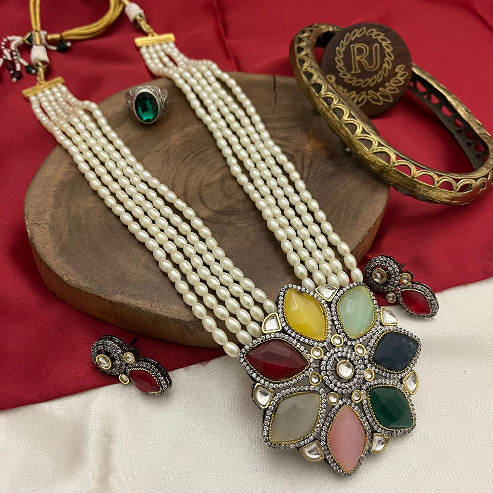 FS Collection Gold Plated Pearl And Crystal Stone Necklace Set