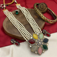 FS Collection Gold Plated Pearl And Crystal Stone Necklace Set
