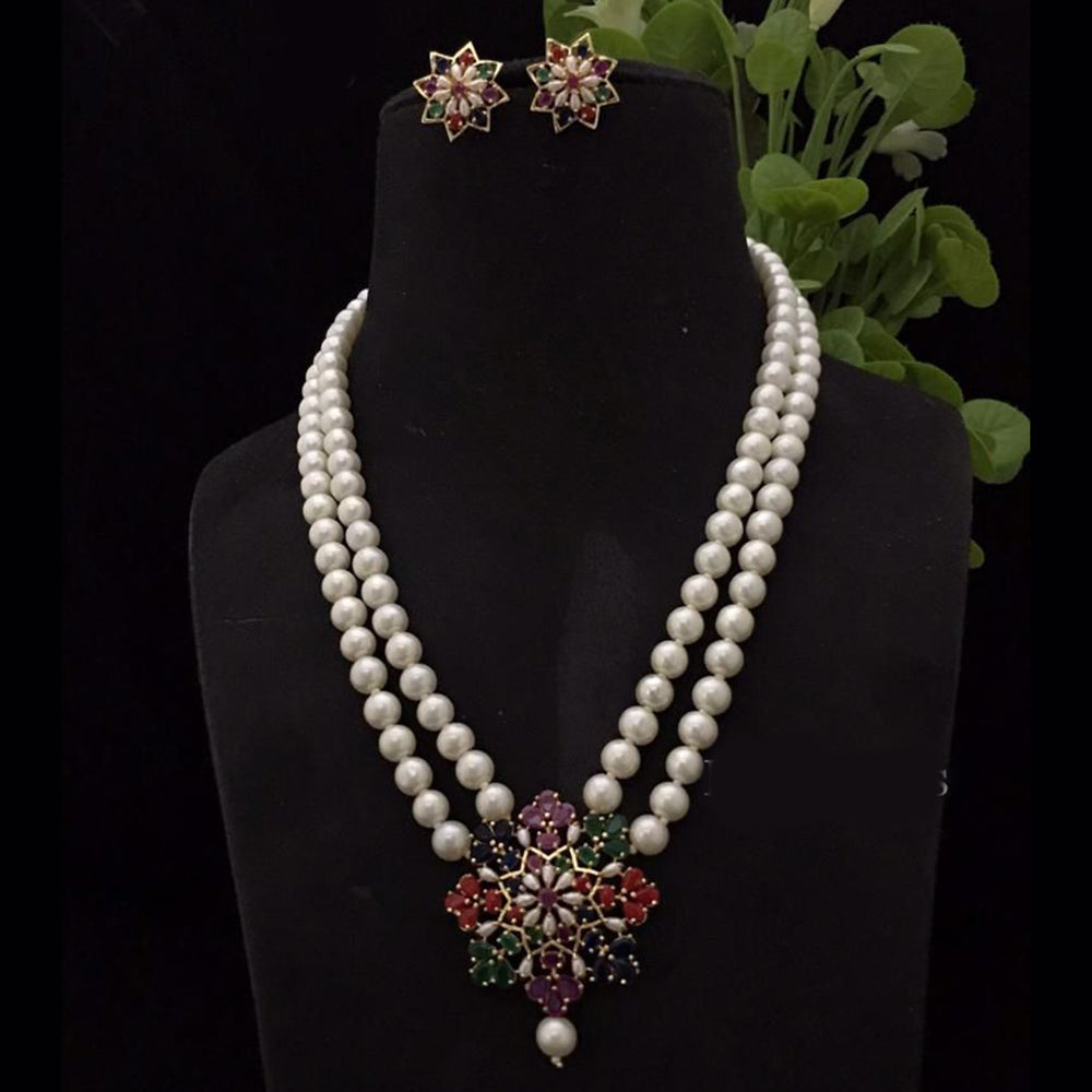 FS Collection Gold Plated Pearl Necklace Set