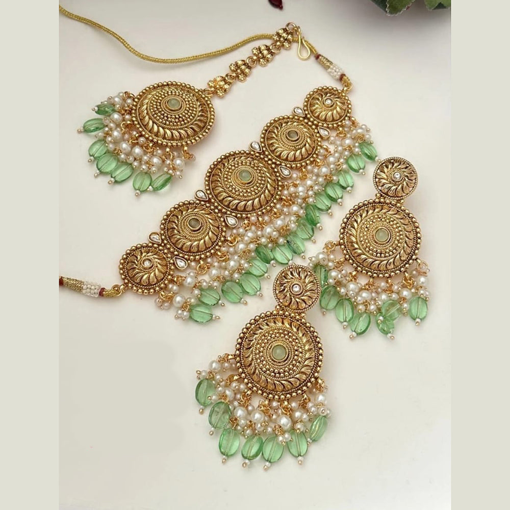 FS Collection Gold Plated Pota Stone Necklace Set