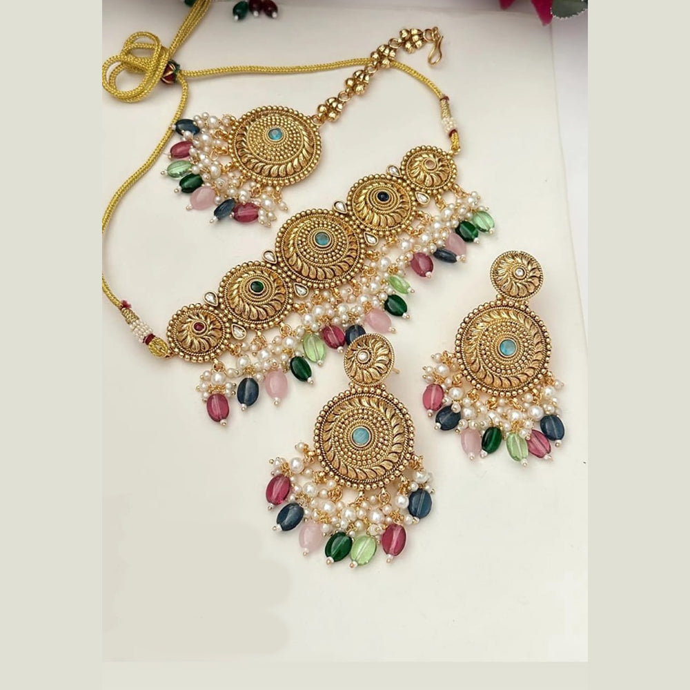 FS Collection Gold Plated Pota Stone Necklace Set
