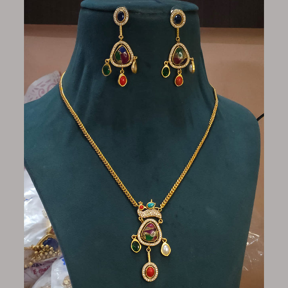FS Collection Gold Plated Druzy Crystal Stone Necklace Set