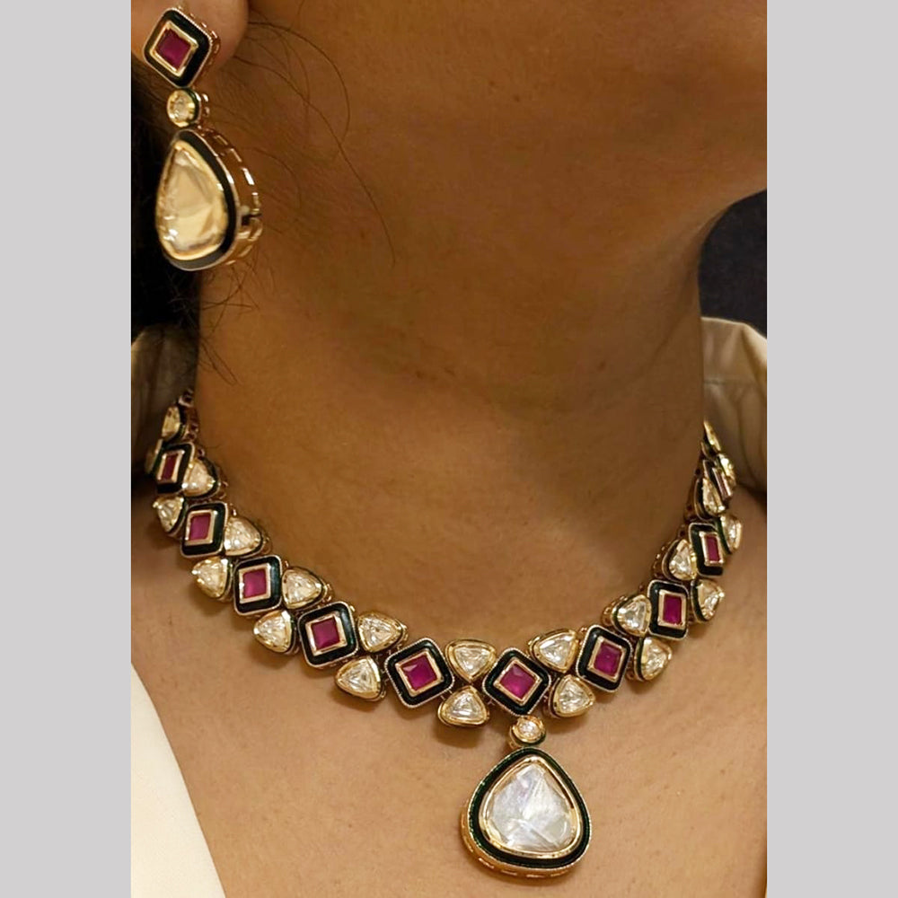 FS Collection Gold Plated Kundan Stone Necklace Set