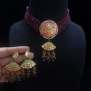 FS Collection Gold Plated Kundan Stone And Beads Meenakari Choker Necklace Set