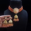 FS Collection Gold Plated Kundan Stone And Beads Meenakari Choker Necklace Set