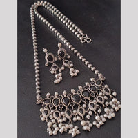 FS Collection Oxidised Plated Pota Stone And Pearls Necklace Set