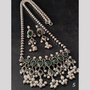 FS Collection Oxidised Plated Pota Stone And Pearls Necklace Set