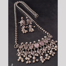 FS Collection Oxidised Plated Pota Stone And Pearls Necklace Set