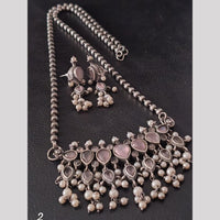 FS Collection Oxidised Plated Pota Stone And Pearls Necklace Set