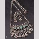 FS Collection Oxidised Plated Pota Stone And Pearls Necklace Set