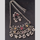 FS Collection Oxidised Plated Pota Stone And Pearls Necklace Set