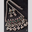 FS Collection Oxidised Plated Pota Stone And Pearls Necklace Set