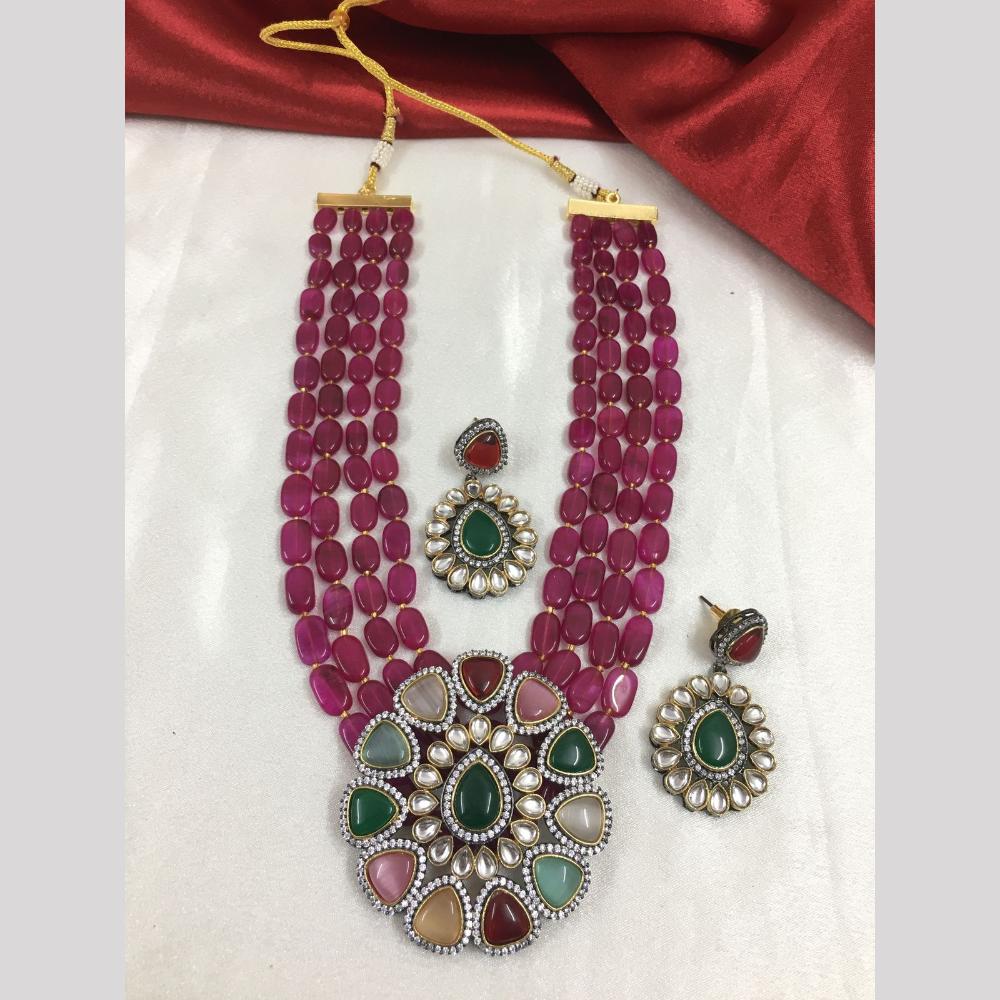 FS Collection Gold Plated Kundan Stone And Beads Necklace Set