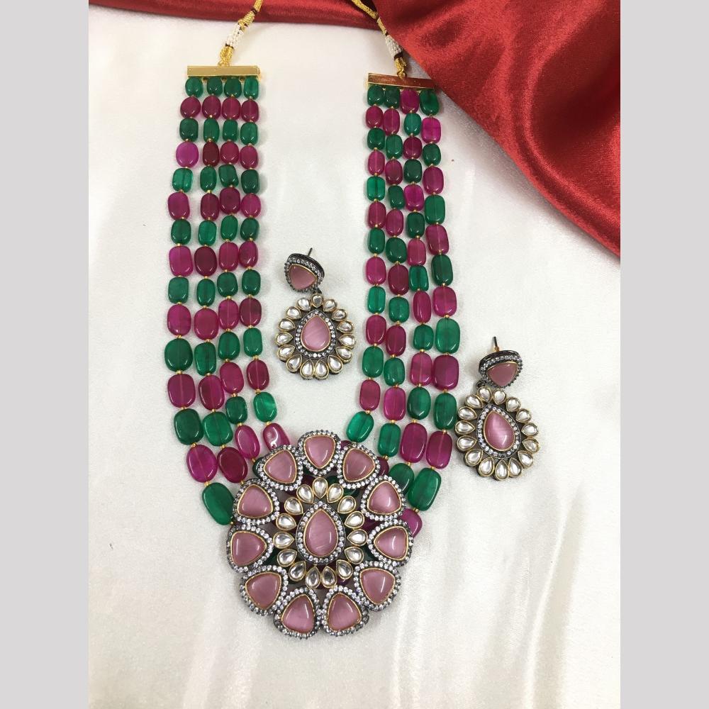 FS Collection Gold Plated Kundan Stone And Beads Necklace Set