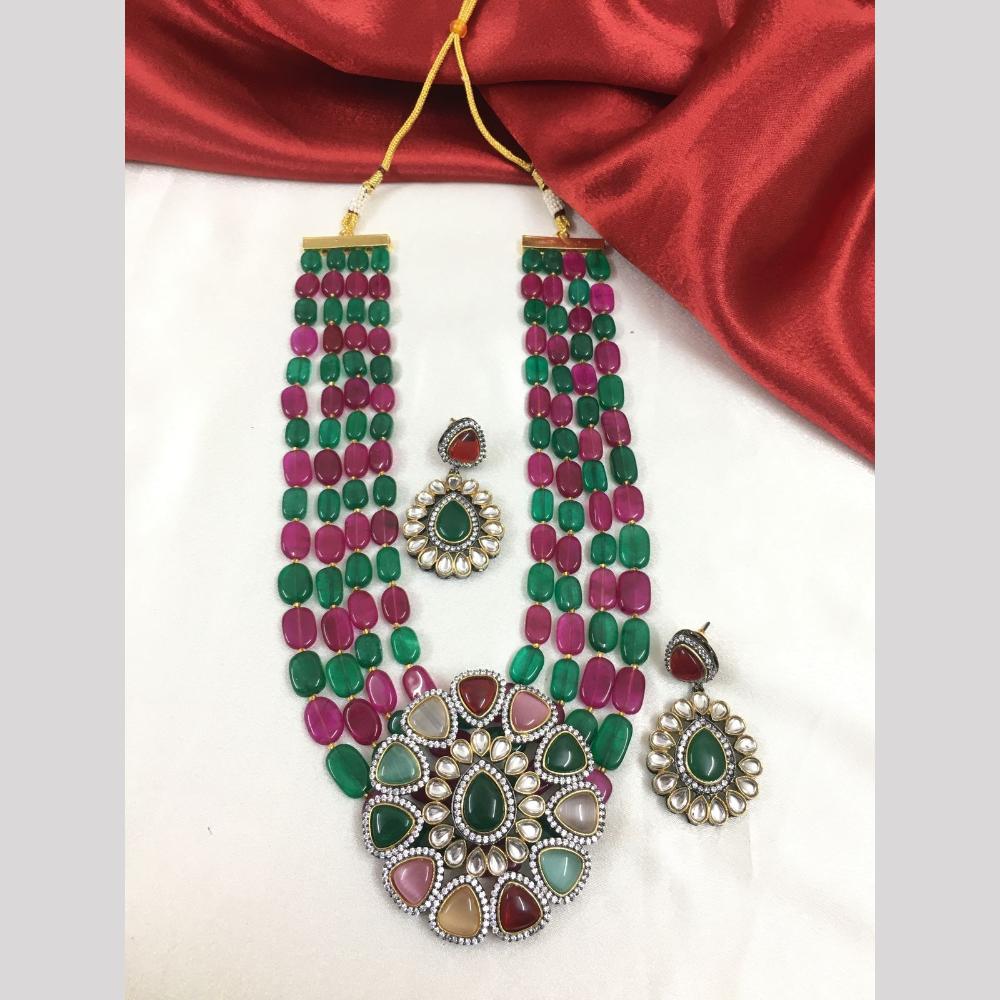 FS Collection Gold Plated Kundan Stone And Beads Necklace Set