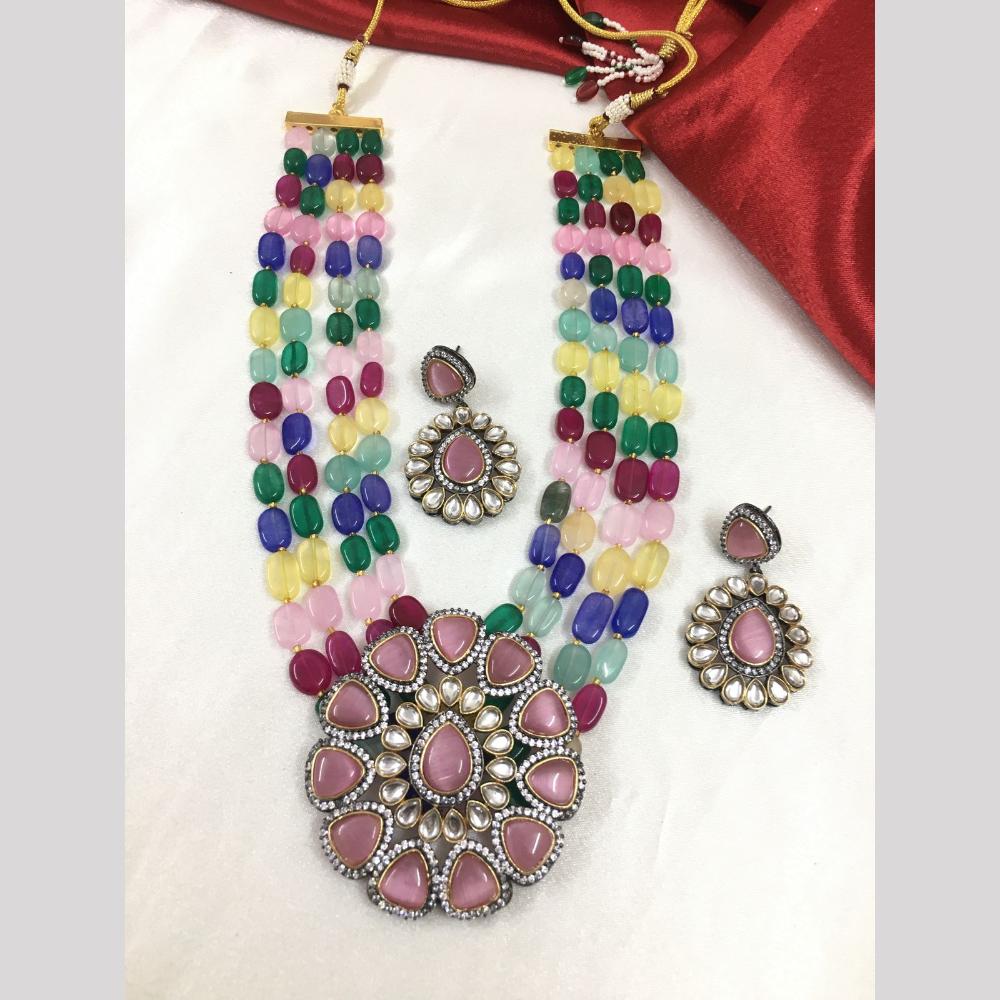 FS Collection Gold Plated Kundan Stone And Beads Necklace Set