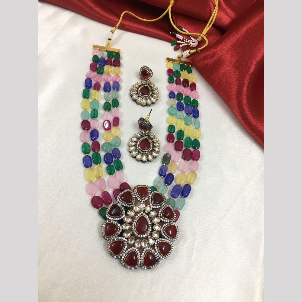 FS Collection Gold Plated Kundan Stone And Beads Necklace Set
