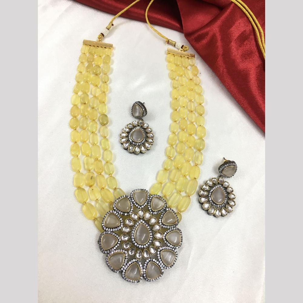 FS Collection Gold Plated Kundan Stone And Beads Necklace Set