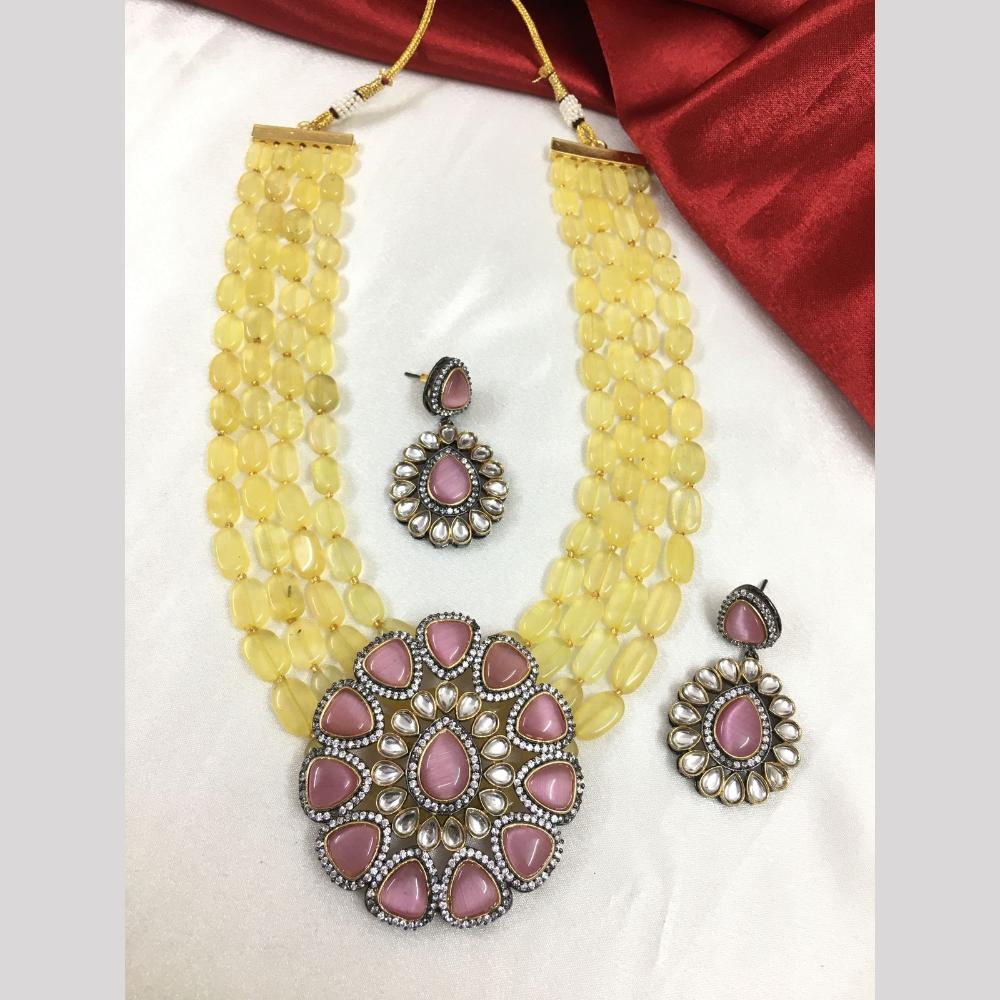 FS Collection Gold Plated Kundan Stone And Beads Necklace Set