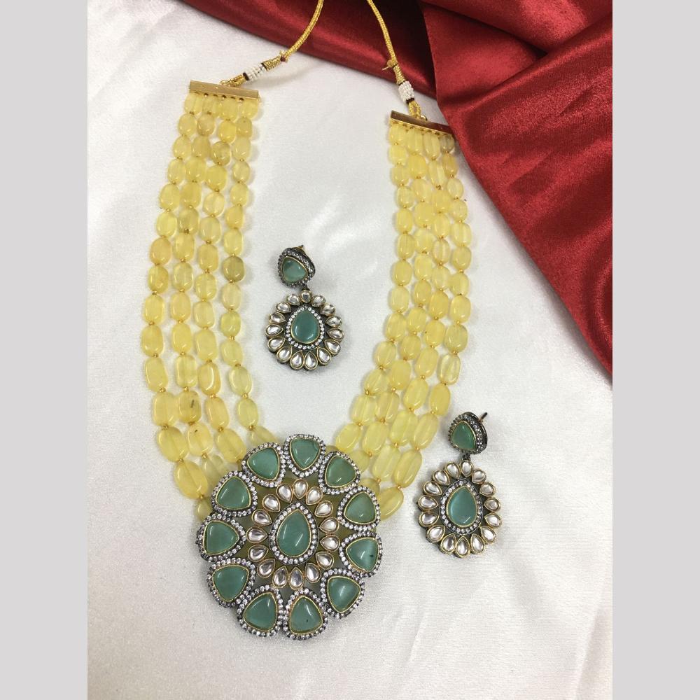 FS Collection Gold Plated Kundan Stone And Beads Necklace Set