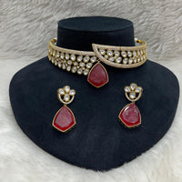 FS Collection Gold Plated Kundan Stone Choker Necklace Set