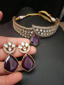FS Collection Gold Plated Kundan Stone Choker Necklace Set