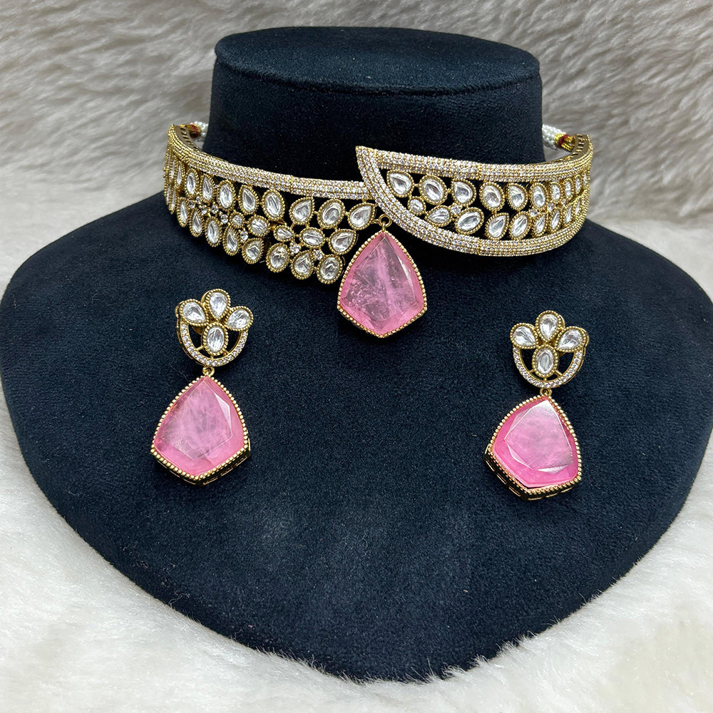 FS Collection Gold Plated Kundan Stone Choker Necklace Set