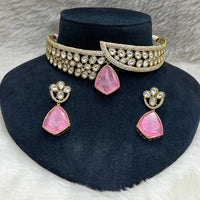 FS Collection Gold Plated Kundan Stone Choker Necklace Set