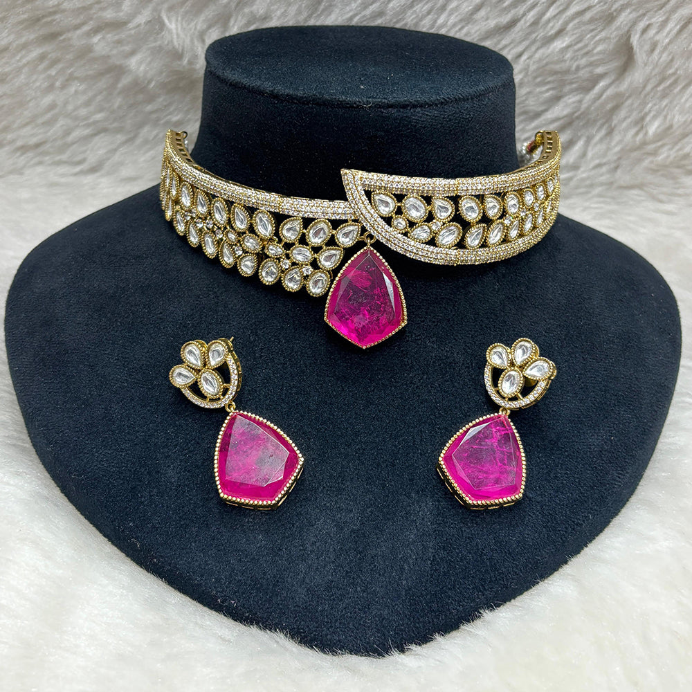 FS Collection Gold Plated Kundan Stone Choker Necklace Set