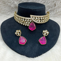 FS Collection Gold Plated Kundan Stone Choker Necklace Set