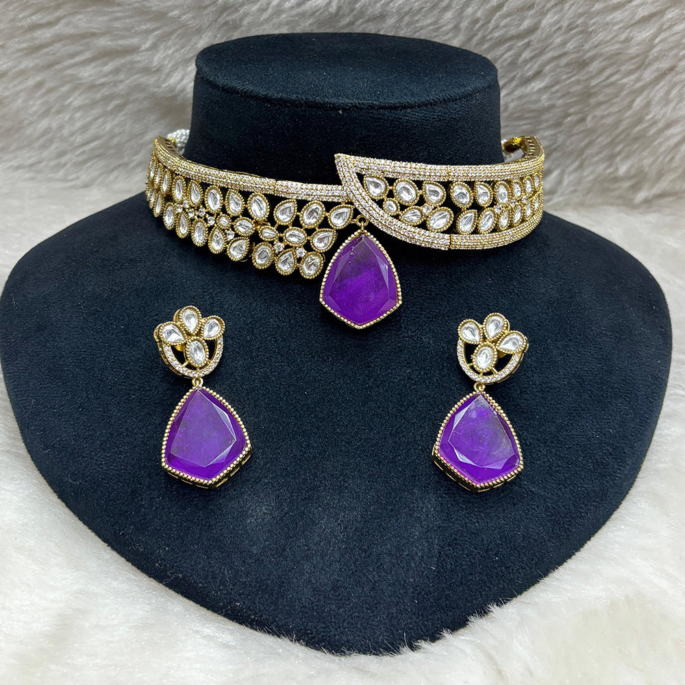 FS Collection Gold Plated Kundan Stone Choker Necklace Set