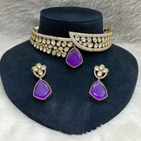 FS Collection Gold Plated Kundan Stone Choker Necklace Set