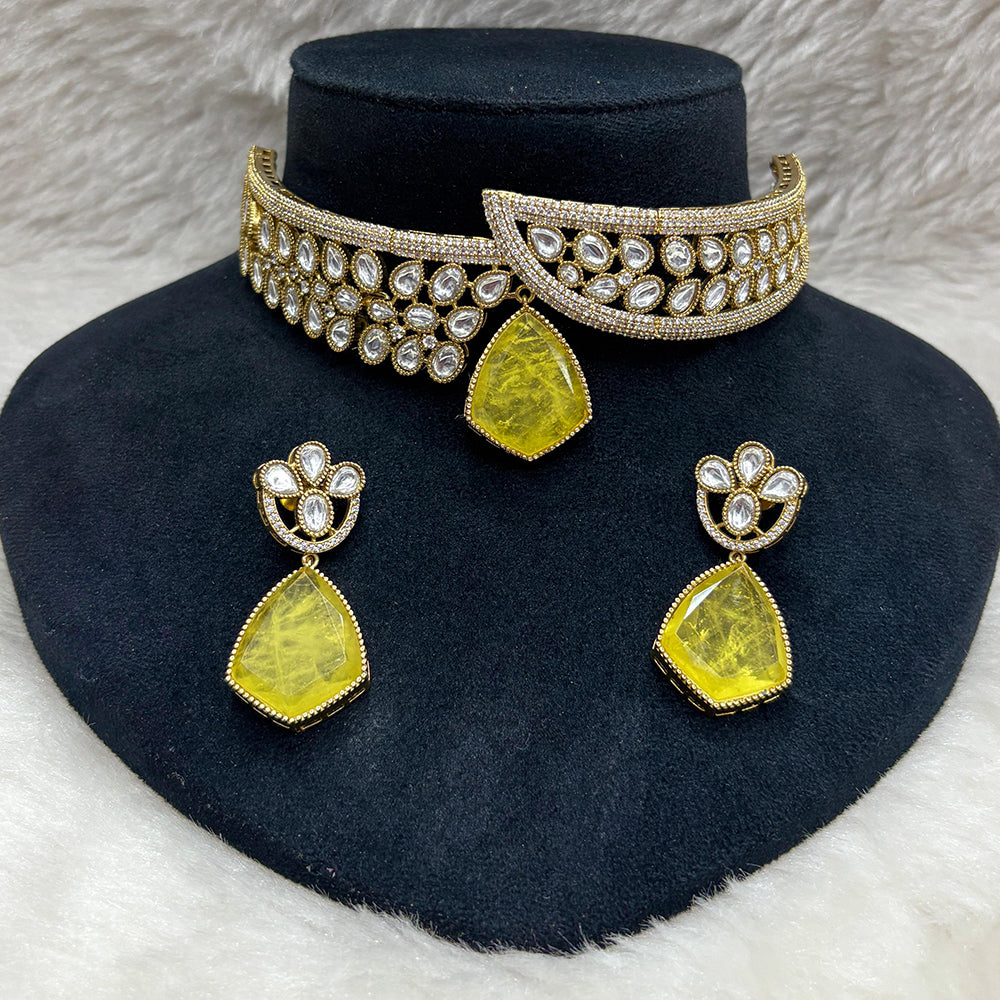 FS Collection Gold Plated Kundan Stone Choker Necklace Set