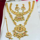 FS Collection Gold Plated Pota Stone And Pearl Meenakari Double Necklace Set