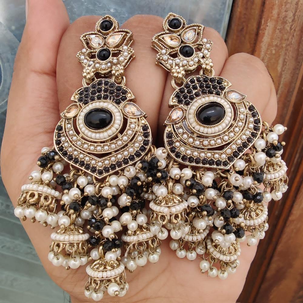 FS Collection Gold Plated Crystal Stone And Pearls Jhumki