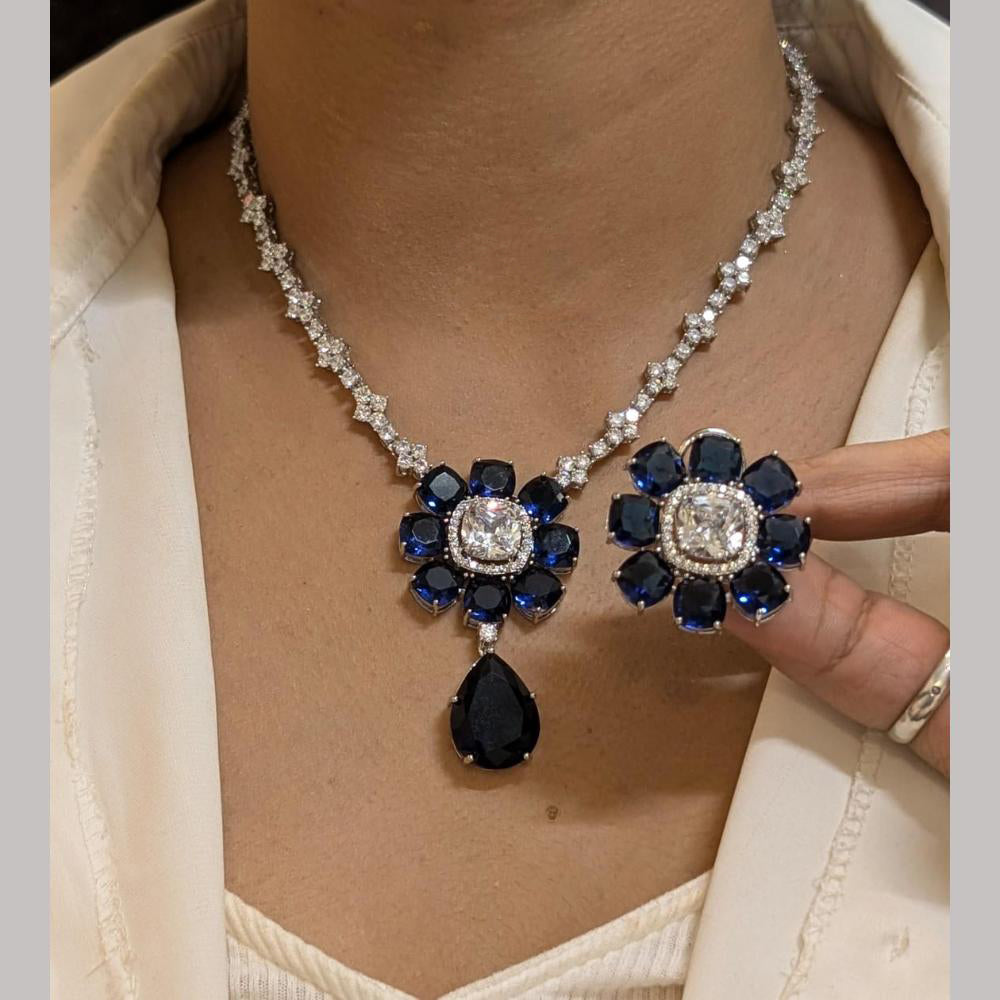 FS Collection Silver Plated American Diamond Necklace Set