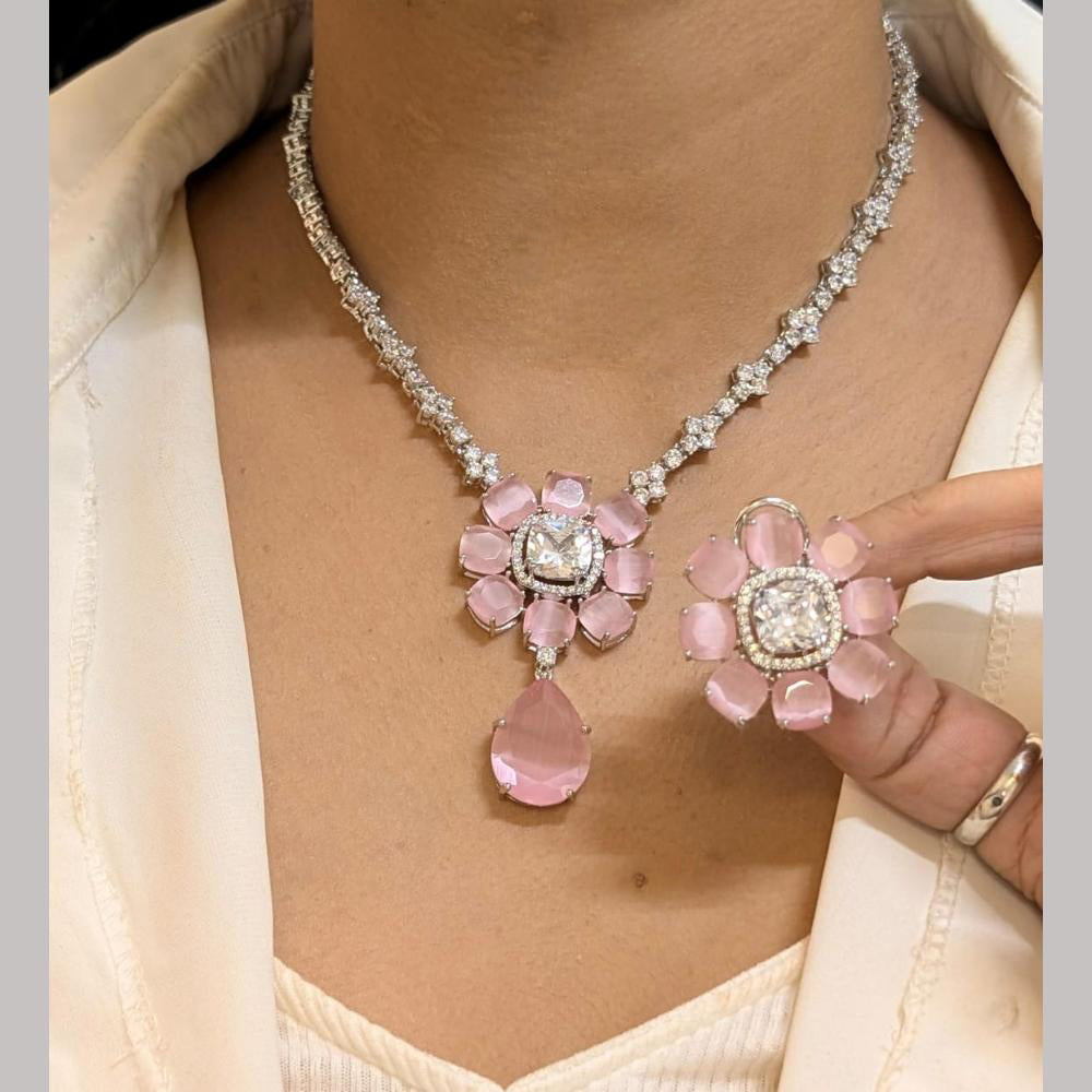FS Collection Silver Plated American Diamond Necklace Set