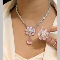FS Collection Silver Plated American Diamond Necklace Set