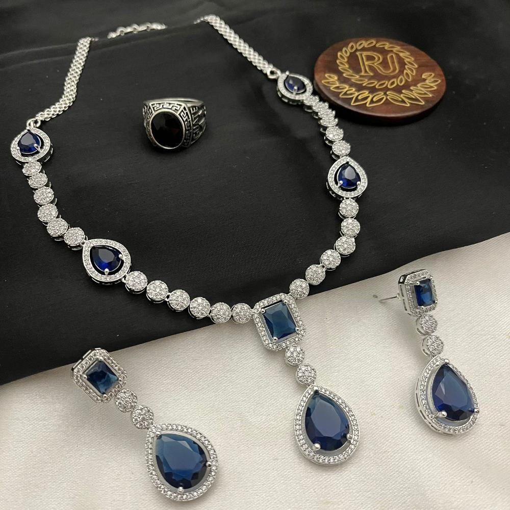 FS Collection Silver Plated American Diamond Necklace Set