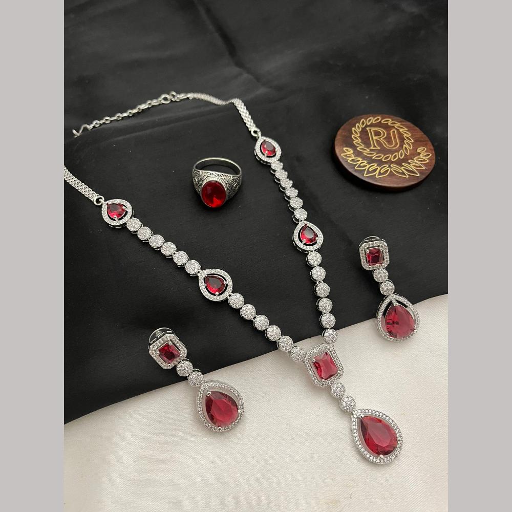 FS Collection Silver Plated American Diamond Necklace Set