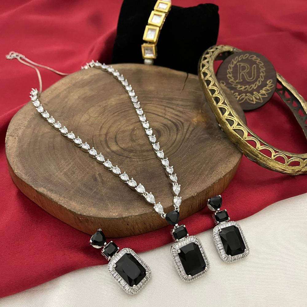 FS Collection Silver Plated American Diamond Necklace Set
