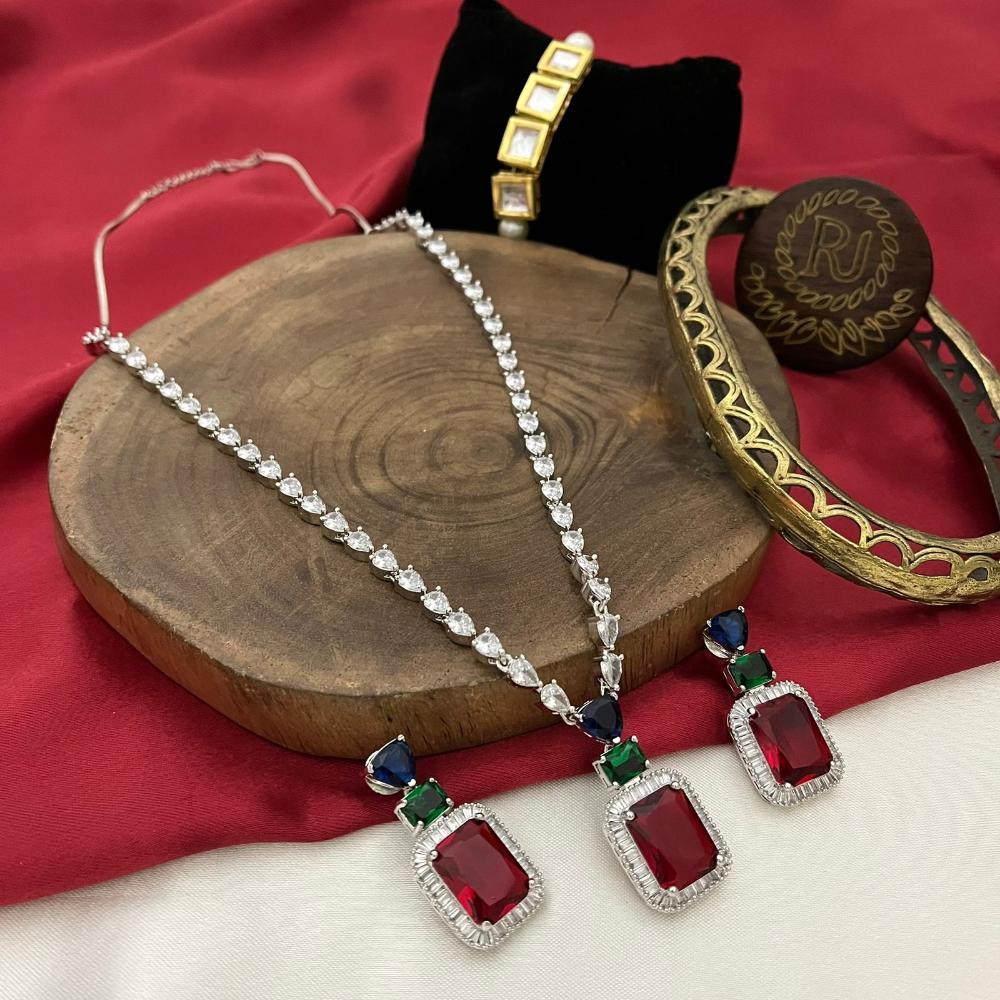 FS Collection Silver Plated American Diamond Necklace Set