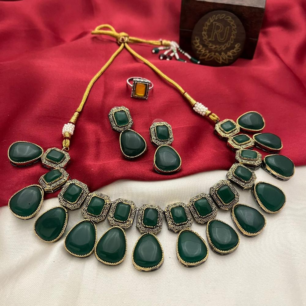 FS Collection 2 Tone Plated Pota Stone Necklace Set
