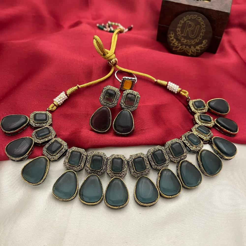 FS Collection 2 Tone Plated Pota Stone Necklace Set