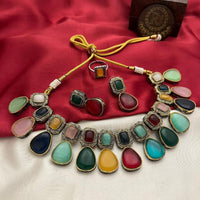 FS Collection 2 Tone Plated Pota Stone Necklace Set